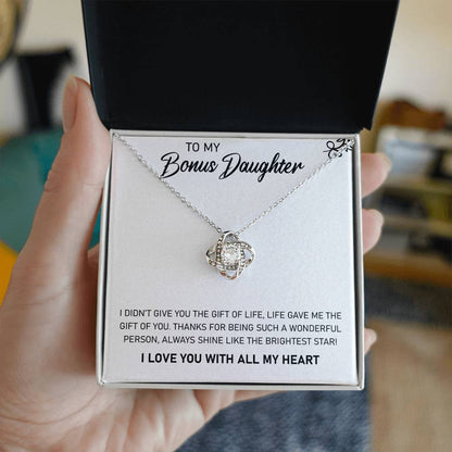 To My Bonus Daughter, Always Shine Like The Brightest Star - Love Knot Necklace